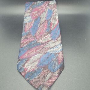 Etienne Aigner Blue and Red Feather Pattern Tie